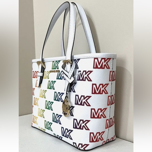 New Michael Kors Jet Set Travel X-Small Top Zip Tote Pride Optic White - Picture 3 of 6